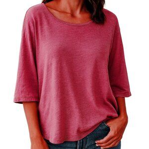 J.Jill Pink Linen Scoop Neck Tunic Top 3/4 Sleeve Size XL